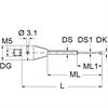 A-5555-3781 - M5 Ø2 mm silicon nitride ball, tungsten carbide stem, L 20 mm, ML 10 mm, for Zeiss applications